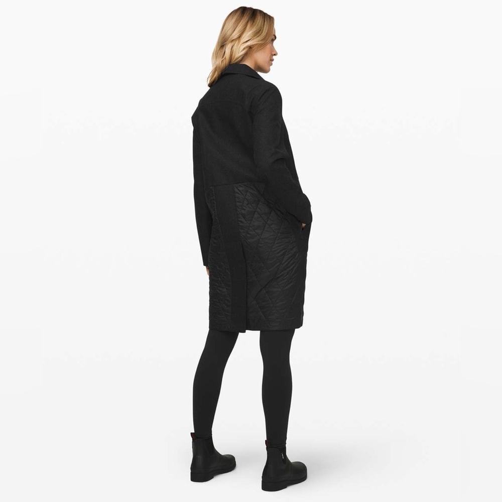 RARE LULULEMON Roam Far Wool Coat- Heathered Black / Black (size 0) - Picture 2 of 6